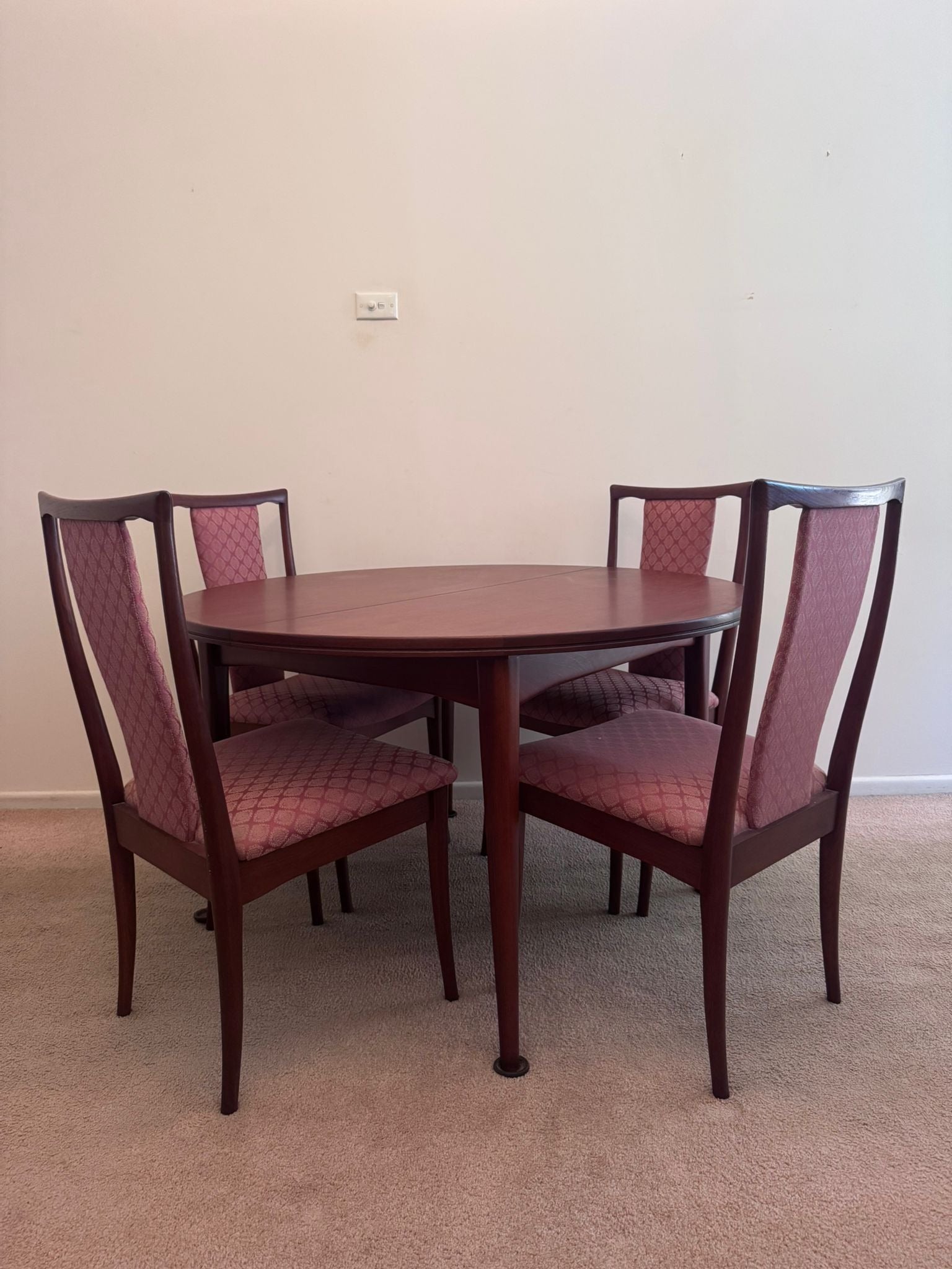 Mid-Century Modern Round Dining Table and Four Chairs Set - Walnut Finish - Image 2