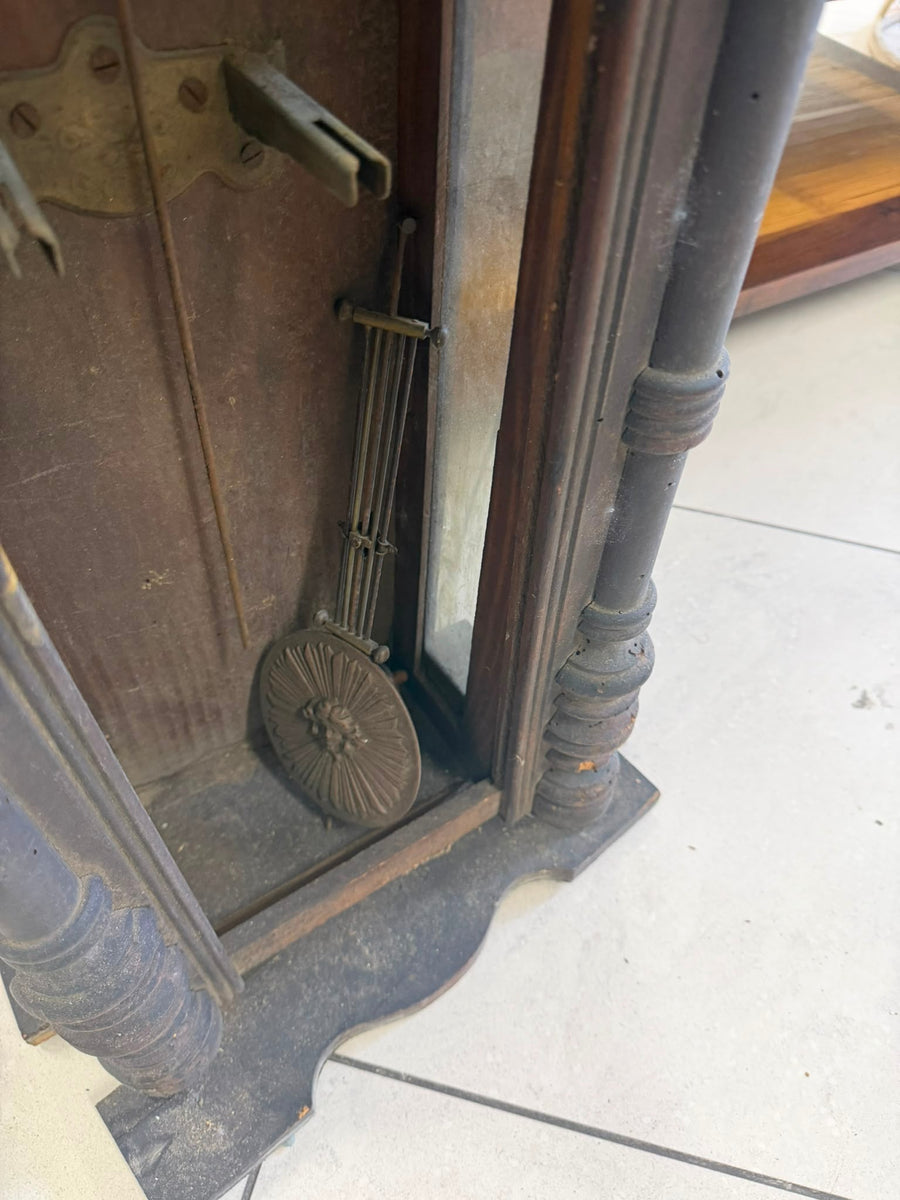 Antique Wooden Mantle Clock Case With Dial And Movement Parts - Image 2