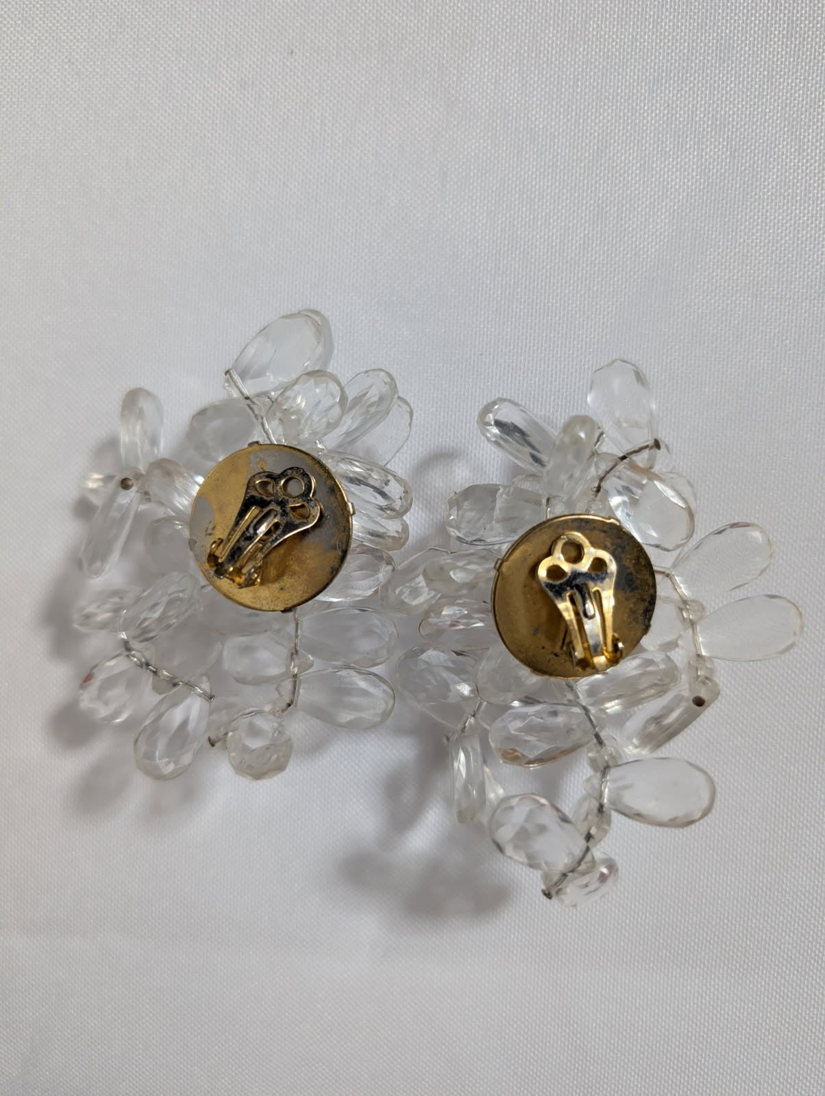 Vintage Crystal Cluster Clip-On Earrings Floral Design Clear - Image 2