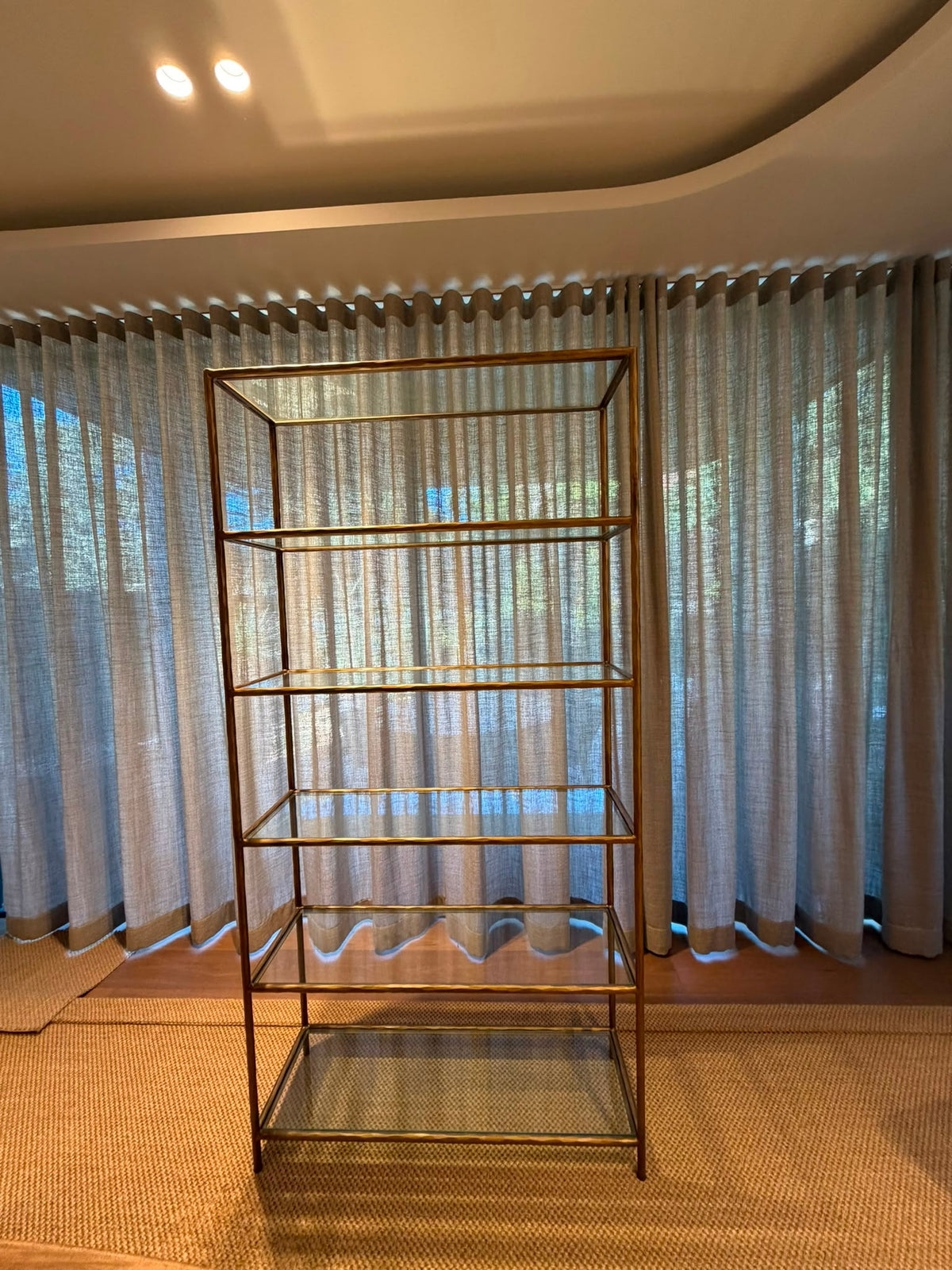Restoration Hardware Gold Metal & Fluted Glass Etagere Bookshelf - Image 2