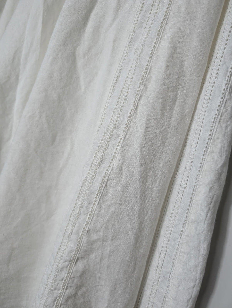 White Linen Midi Skirt with Eyelet Lace Detail EU 46 - Image 2