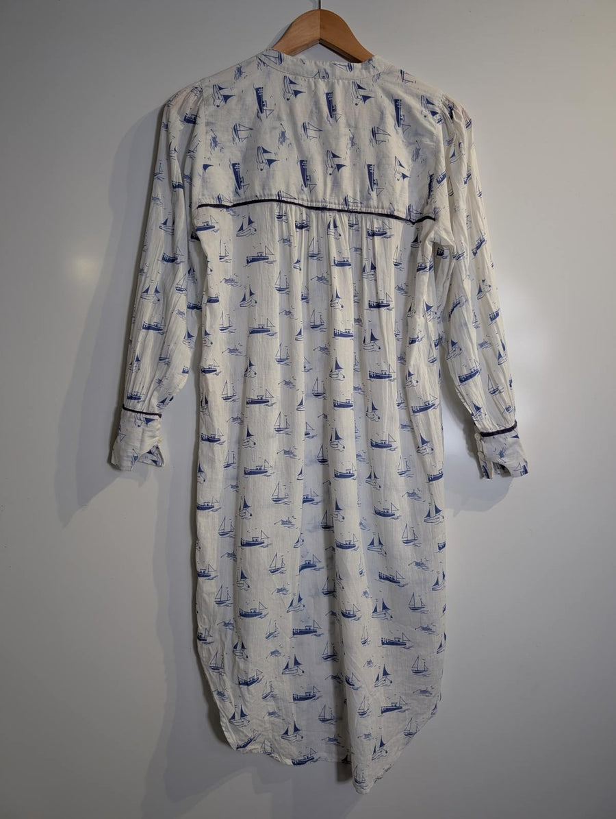 Marie Louise de Mar Sailboat Print Nightshirt White/Blue - Image 2
