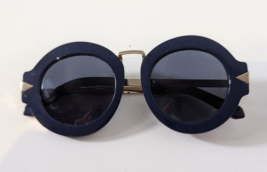 Karen Walker Sunglasses - Navy Round Frame With Gold Tone Accents - Image 1