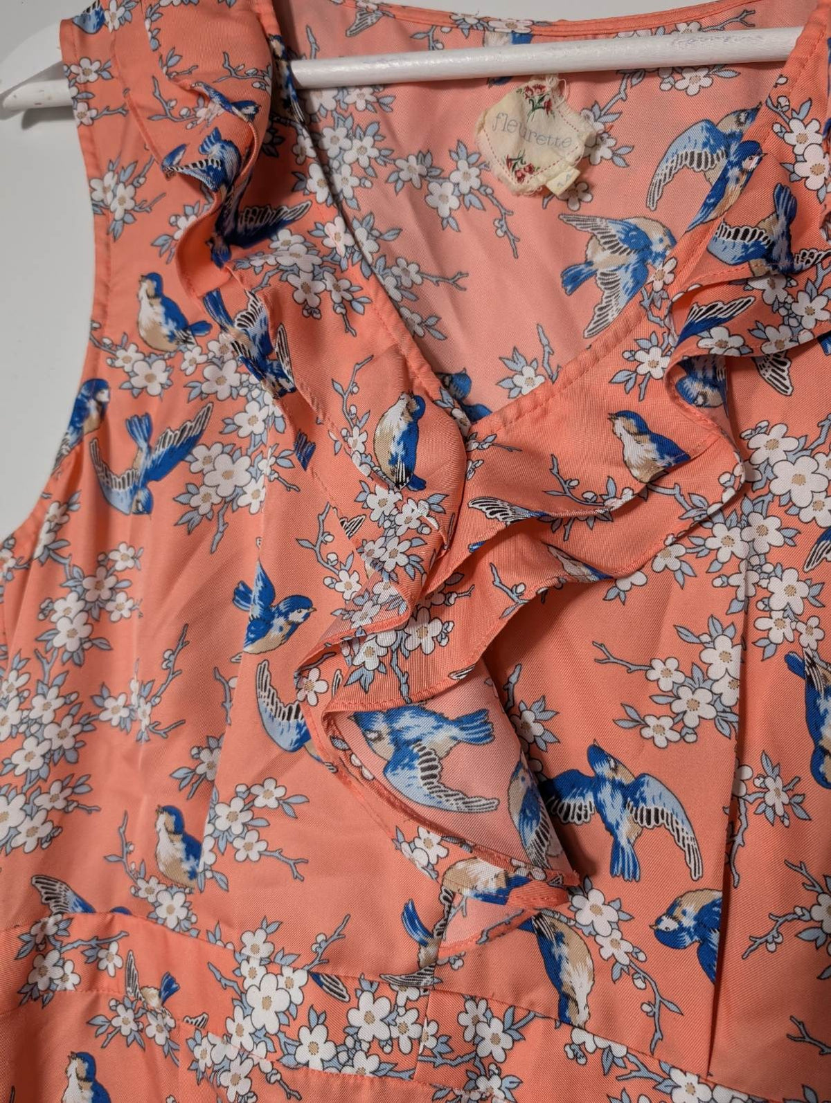 ModCloth Fleurette Wrap Dress Peach Bird Floral Size 14 - Image 2