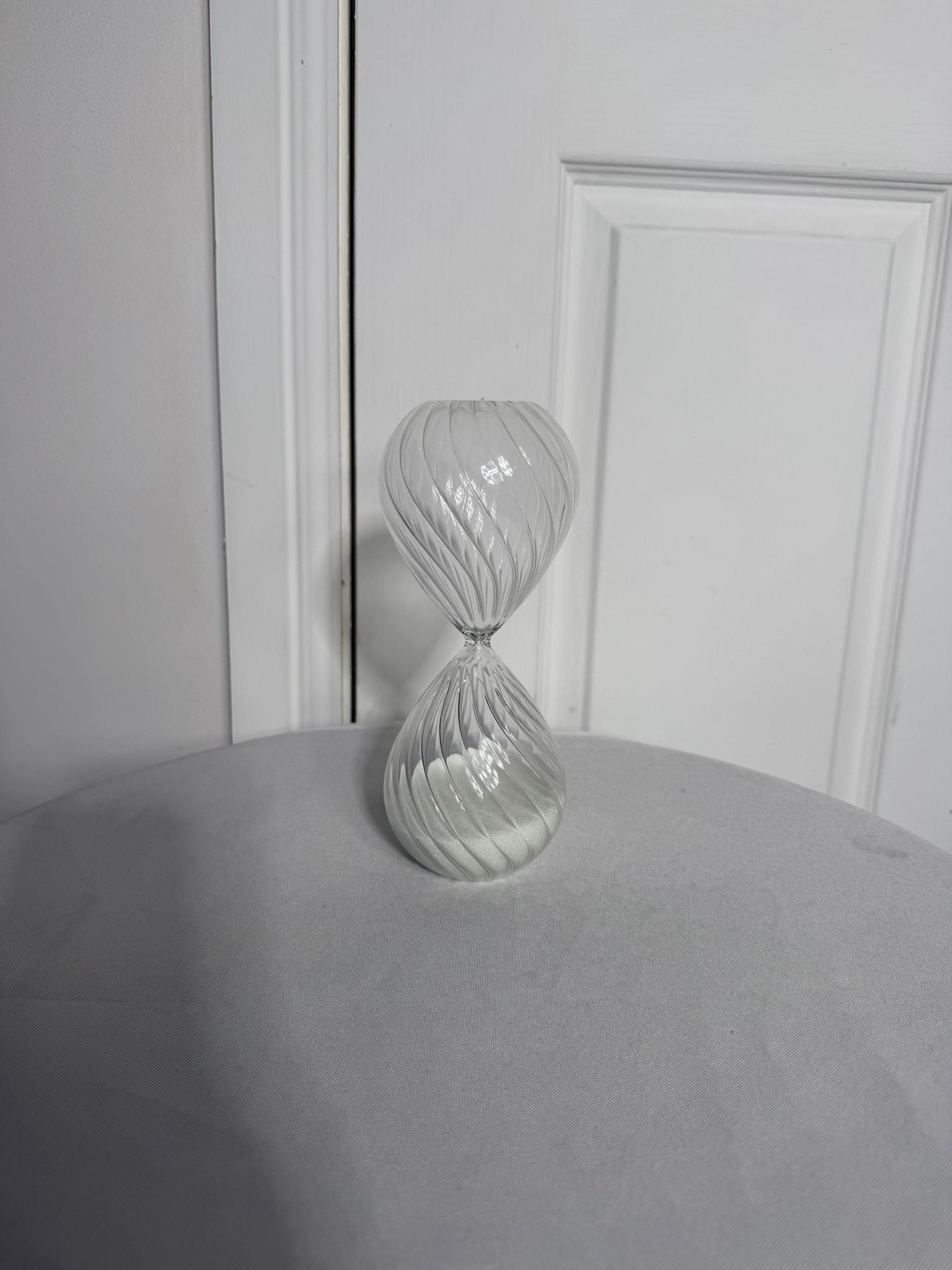 Hand Blown Glass Hourglass - Decorative Twisted Swirl with White Sand - Image 3
