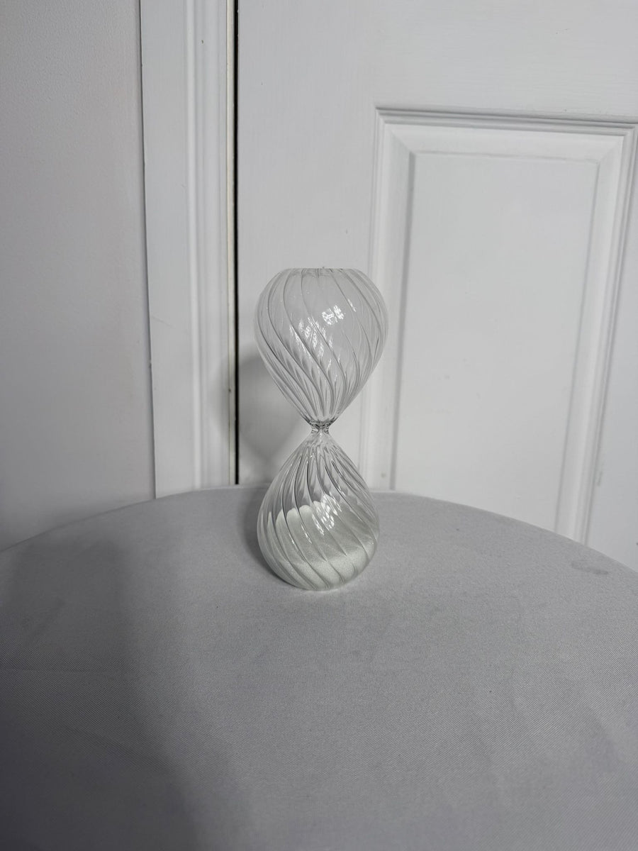Hand Blown Glass Hourglass - Decorative Twisted Swirl with White Sand - Image 3