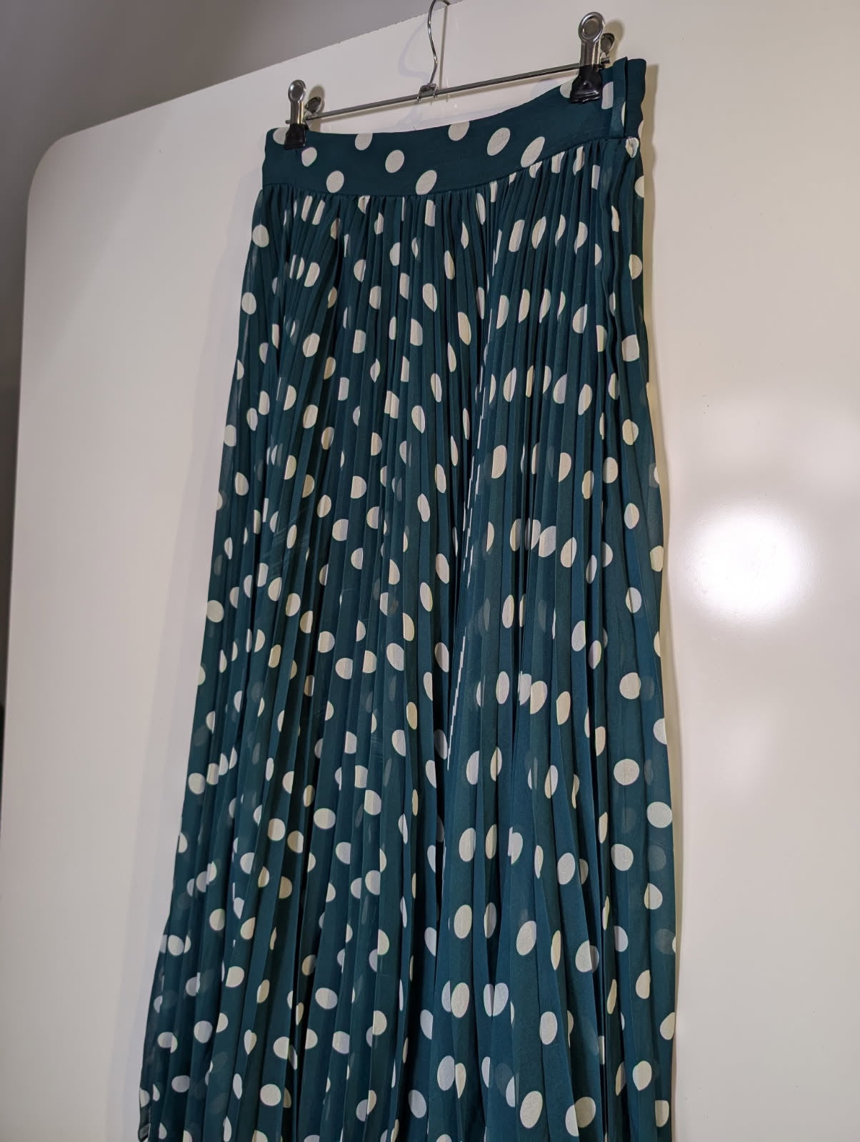 Zimmermann Pleated Midi Skirt Dark Green Polka Dot Size 1 - Image 2