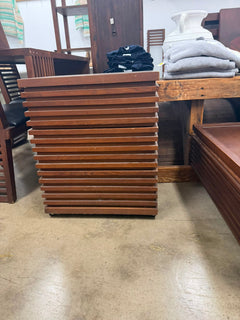 Vintage Mid-Century Modern Slatted Wood 3-Drawer Rolling Side Table - Image 2