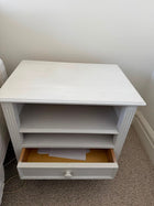 White Painted Wooden Nightstand Bedside Table with Drawer and Shelf - Image 2