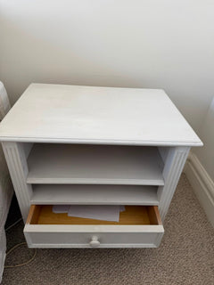 White Painted Wooden Nightstand Bedside Table with Drawer and Shelf - Image 2