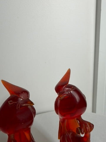Vintage Chinese Carved Red Resin Parrot Figurines - Pair on Stands - Image 2