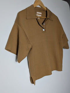 H&M Silk Blend Knit Polo Shirt Tan Women's XS - Image 3