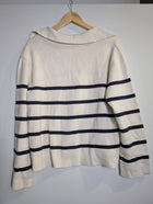 Assembly Label Stripe Knit Polo Cream and Navy Women's Size 14 - Image 3