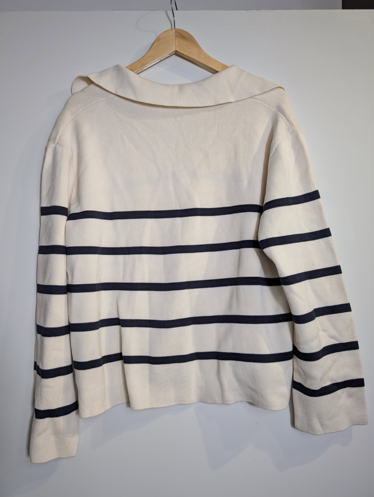 Assembly Label Stripe Knit Polo Cream and Navy Women's Size 14 - Image 3