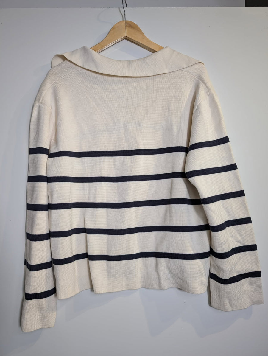 Assembly Label Stripe Knit Polo Cream and Navy Women's Size 14 - Image 3