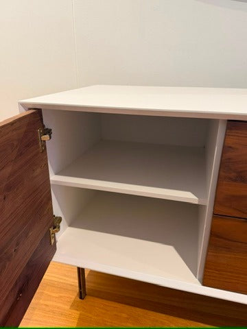 Mid-Century Style Media Console Walnut and White Sideboard 196cm - Image 3