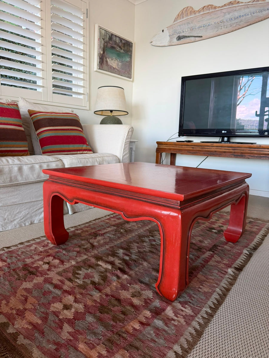 Chinese Ming Style Red Lacquer Square Coffee Table Low Table Asian Antique - Image 2