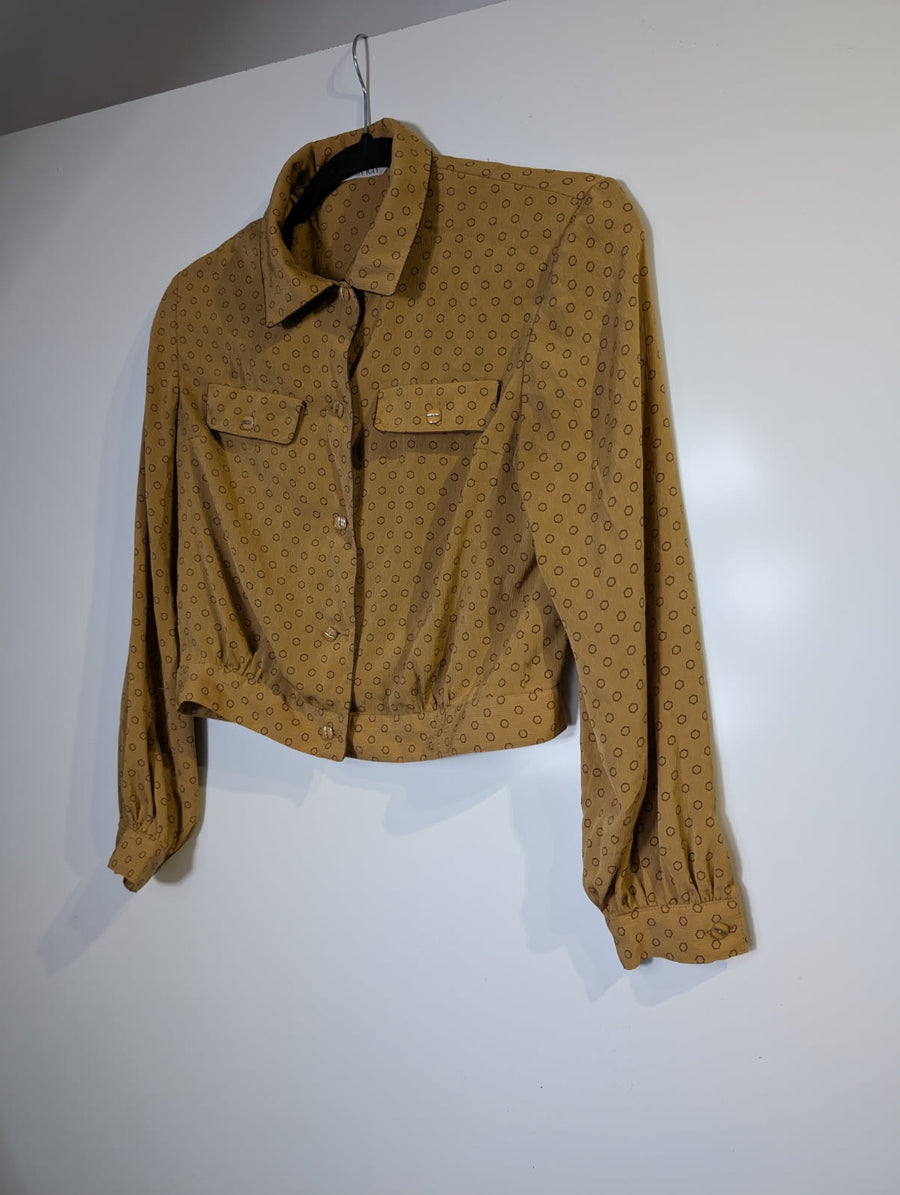 Love.rich Cropped Jacket Mustard Yellow Geometric Print - Image 2