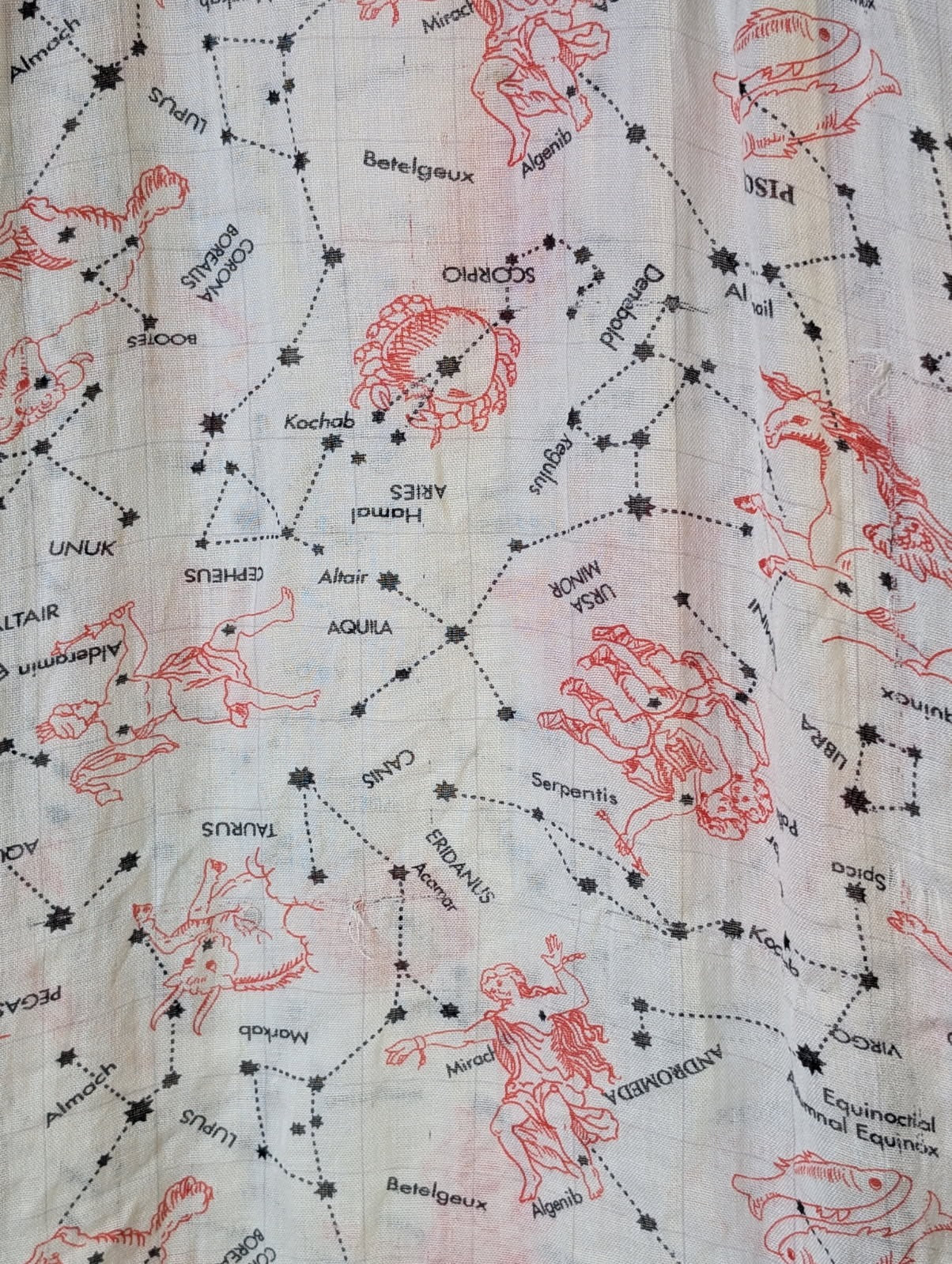 Vintage Celestial Constellation Map Print Scarf Cream & Red - Image 2