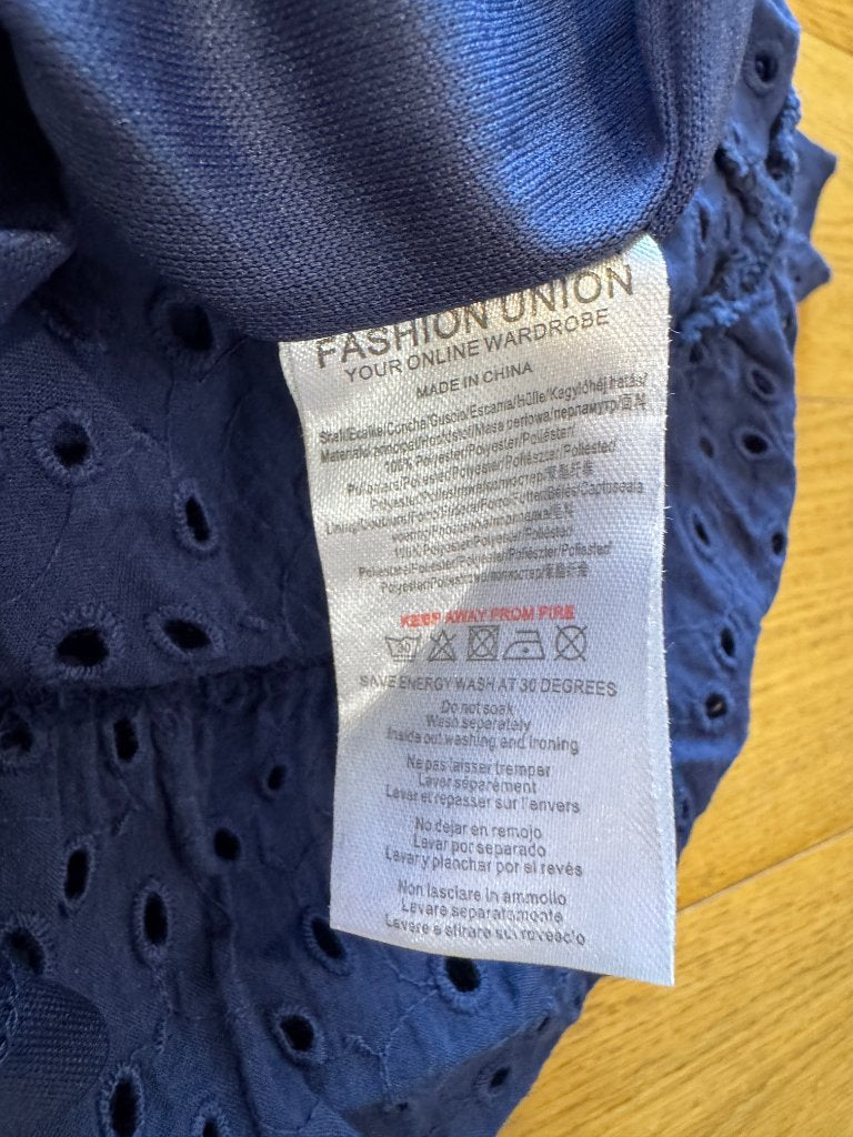 Fashion Union Navy Blue Eyelet Cut-Out Midi Dress - UK 10 - Image 3
