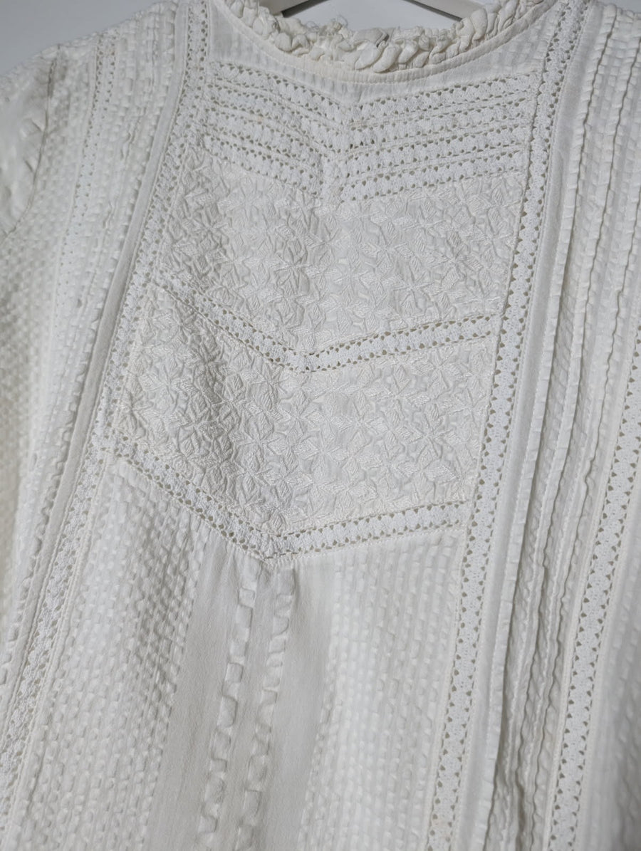 Indi & Cold Victorian-Style Lace Trim Blouse White Size S - Image 2