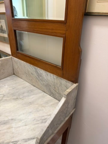 Antique Timber Washstand with Marble Top and Mirror - Image 3