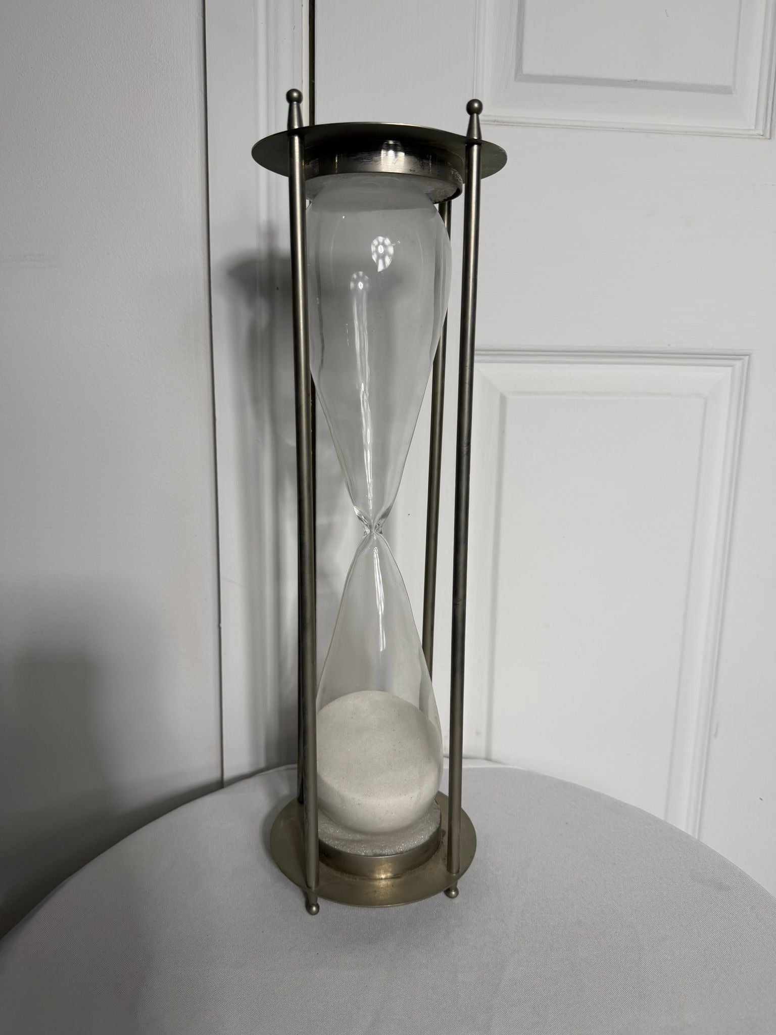 Large Decorative Hourglass - Brushed Metal Frame & White Sand 40cm - Image 2
