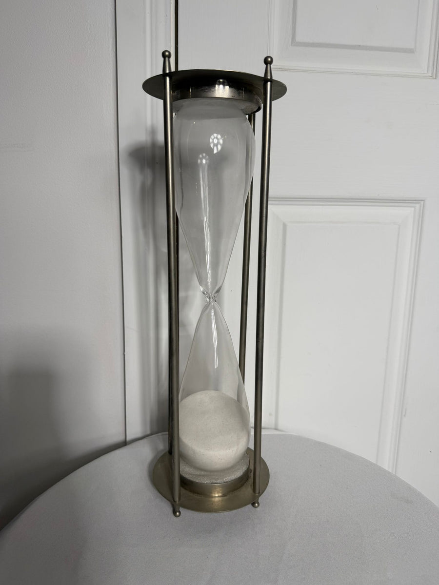 Large Decorative Hourglass - Brushed Metal Frame & White Sand 40cm - Image 2
