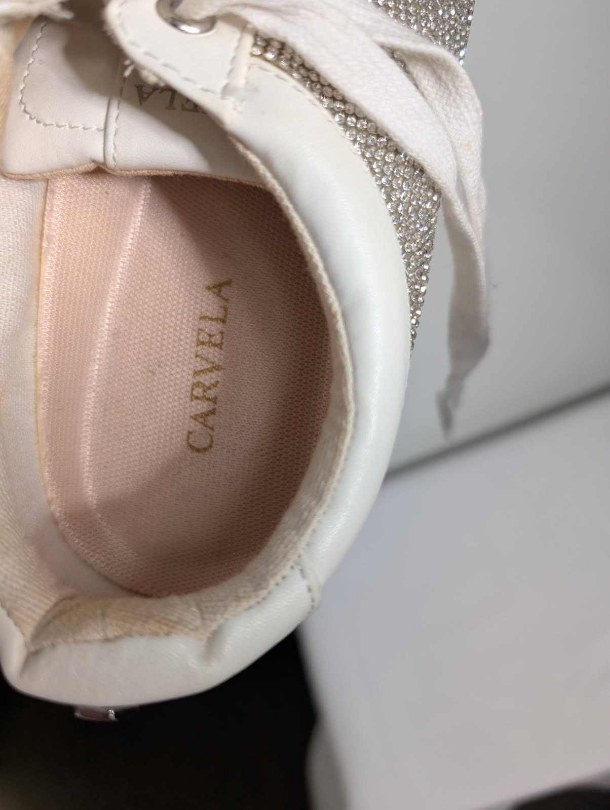 Carvela Kurt Geiger Crystal Embellished Platform Sneakers White - Image 2