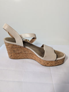 Salvatore Ferragamo Cork Wedge Sandals Cream Leather - Image 2