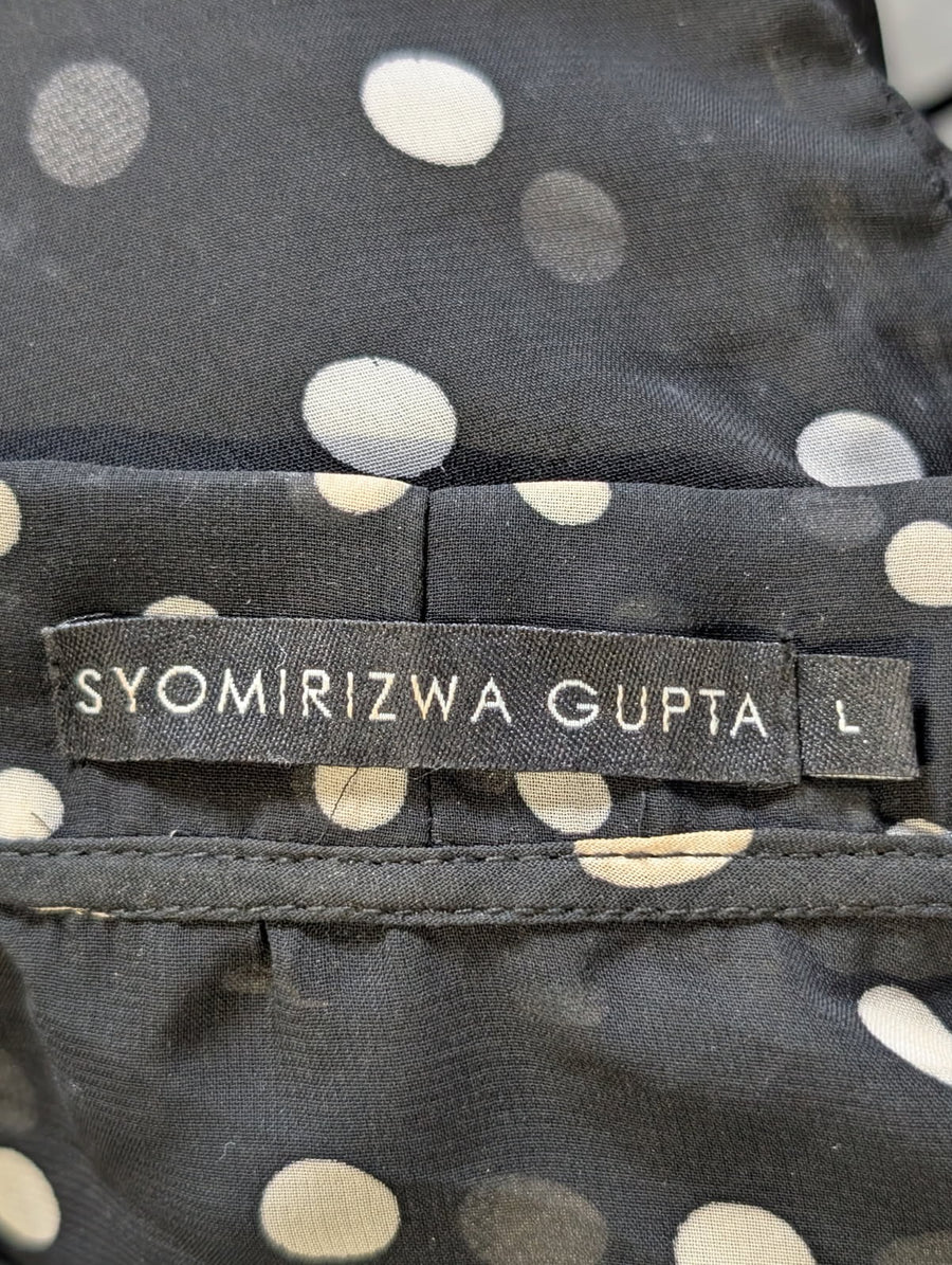 Syomirizwa Gupta Polka Dot Sheer Tie-Front Kimono Top Black/White Size L - Image 3