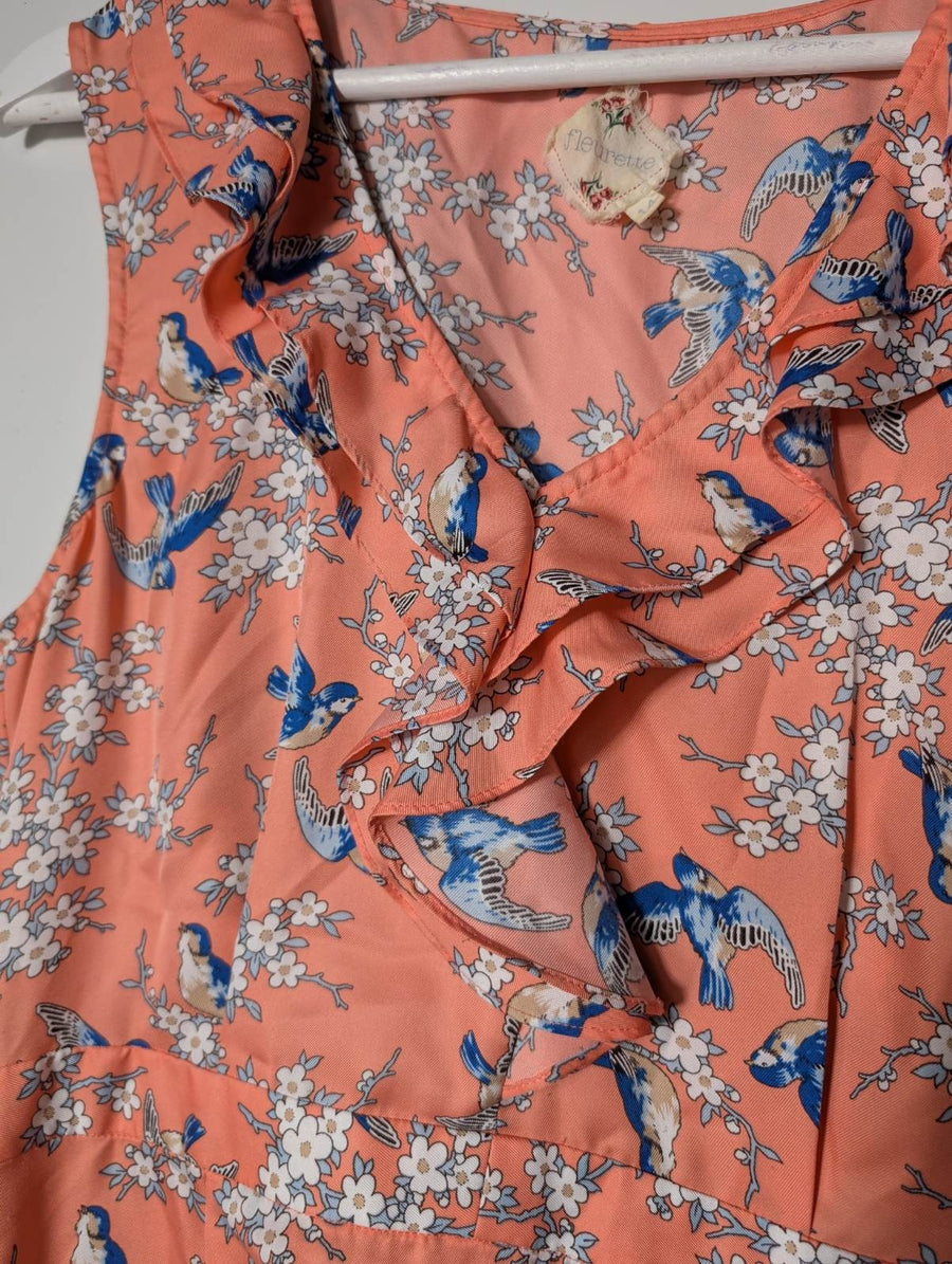 ModCloth Fleurette Wrap Dress Peach Bird Floral Size 14 - Image 2