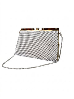 Whiting & Davis Vintage Mesh Evening Bag White with Tortoiseshell Accents - Image 1