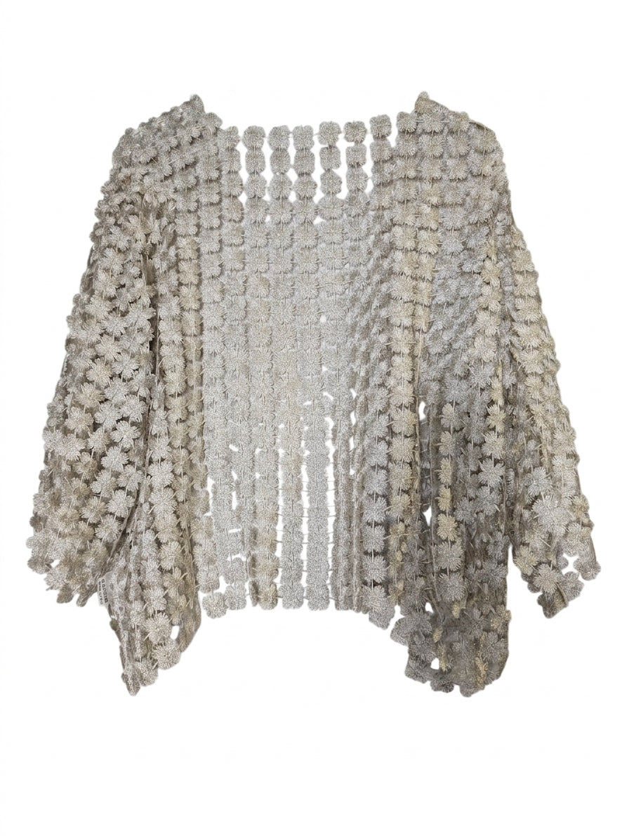 Imagine Fashion Italy Floral Lace Shrug Bolero - Metallic Cream - Image 1
