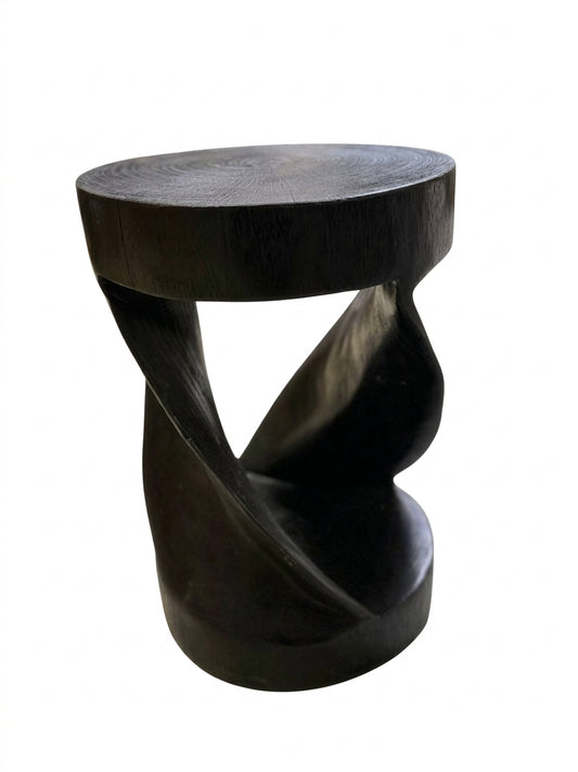 Handcrafted Teak Wood Twist Stool Black Organic Design - Image 1