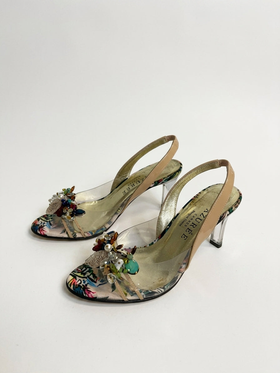 Azurée Cannes Floral Vinyl Slingback Heels EU 36 - Image 1