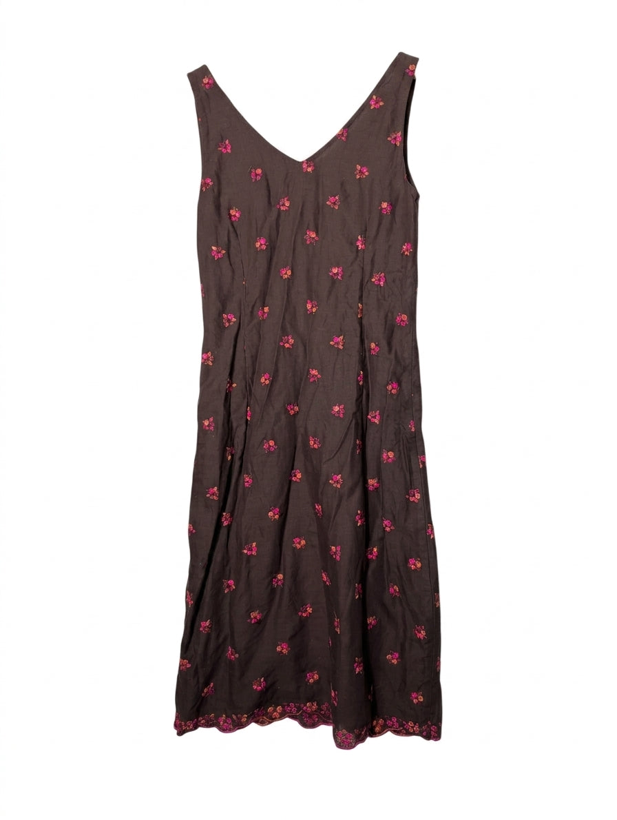 Collette Dinnigan Floral Embroidered Sleeveless Midi Dress - Brown Size S - Image 1