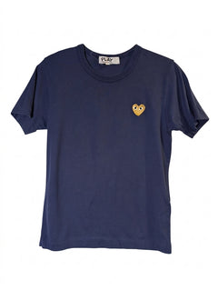Comme des Garçons PLAY Gold Heart Logo T-Shirt Navy Blue Size L - Image 1