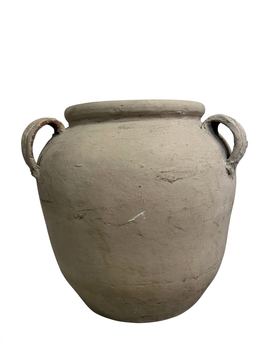 Rustic Hand-Thrown Terracotta Clay Urn Large Decorative Planter Beige - Image 1