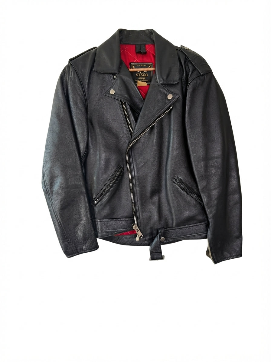 Stagg Melbourne Vintage Leather Biker Jacket Black Men's Size 5