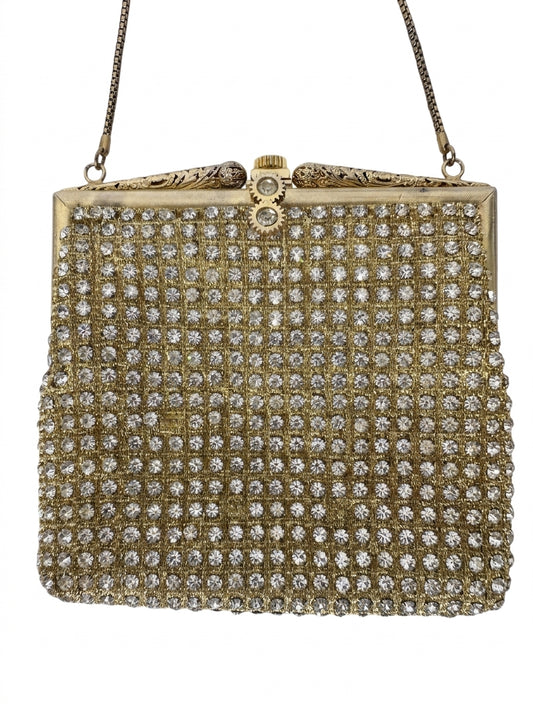Vintage Gold Tone Rhinestone Mesh Evening Bag - Image 1