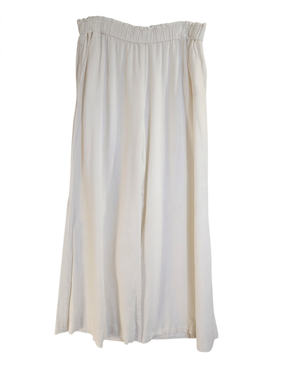 Zara Wide-Leg Linen-Blend Trousers White Women's Size L - Image 1