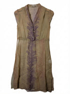 Jovovich-Hawk Silk Tunic Dress Purple Feather Print Size 4 - Image 1