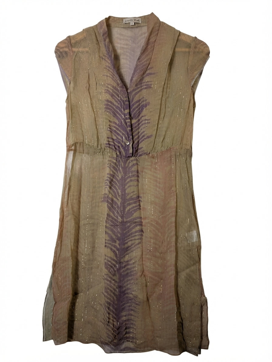 Jovovich-Hawk Silk Tunic Dress Purple Feather Print Size 4 - Image 1