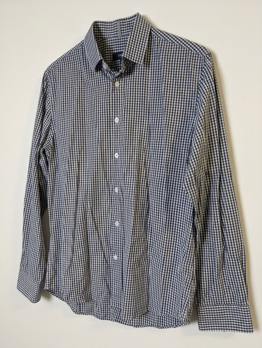 Saba Men's Long Sleeve Button-Down Shirt Navy White Gingham - Image 1