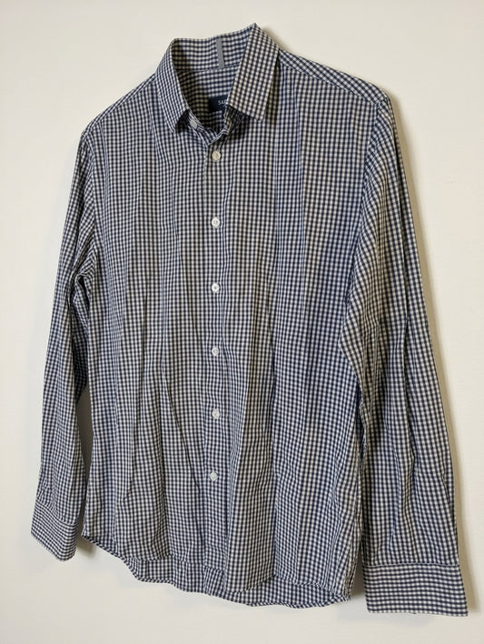 Saba Men's Long Sleeve Button-Down Shirt Navy White Gingham - Image 1