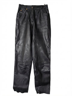 Vintage Leather Trousers Black With Gold Tone Studs Size 44 - Image 1