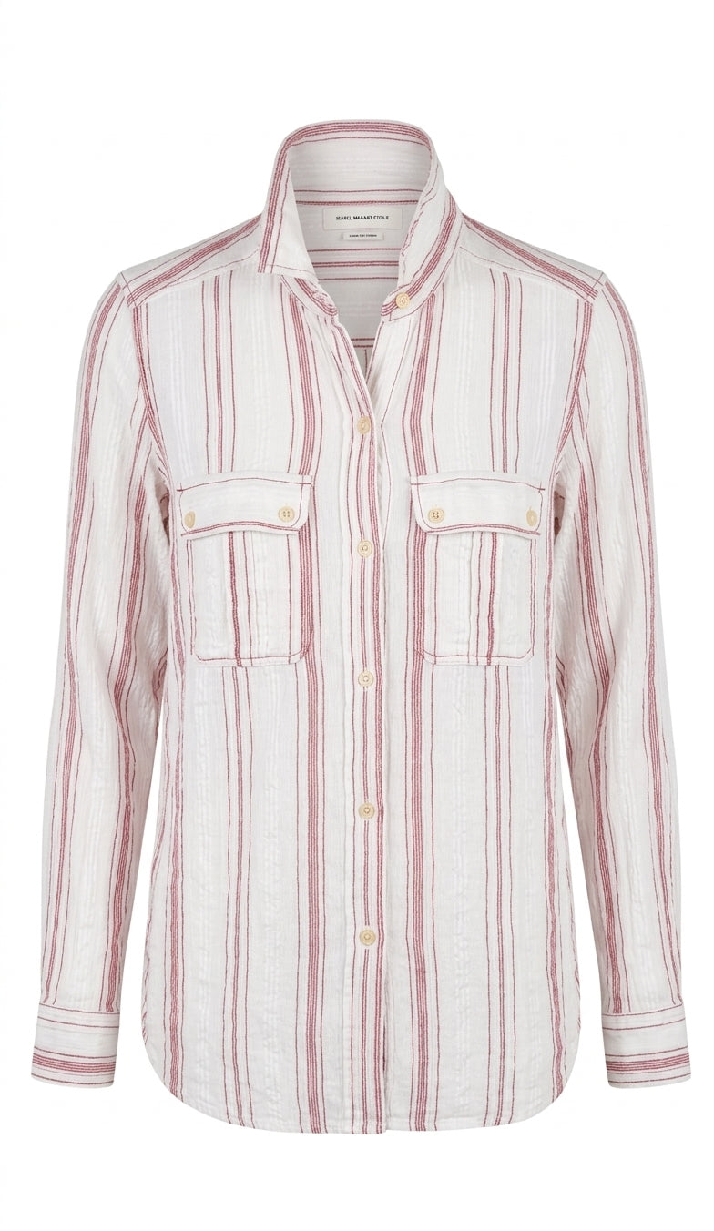 Isabel Marant Etoile Striped Button-Down Shirt - White & Red - Image 1