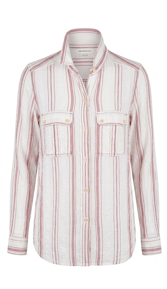 Isabel Marant Etoile Striped Button-Down Shirt - White & Red - Image 1
