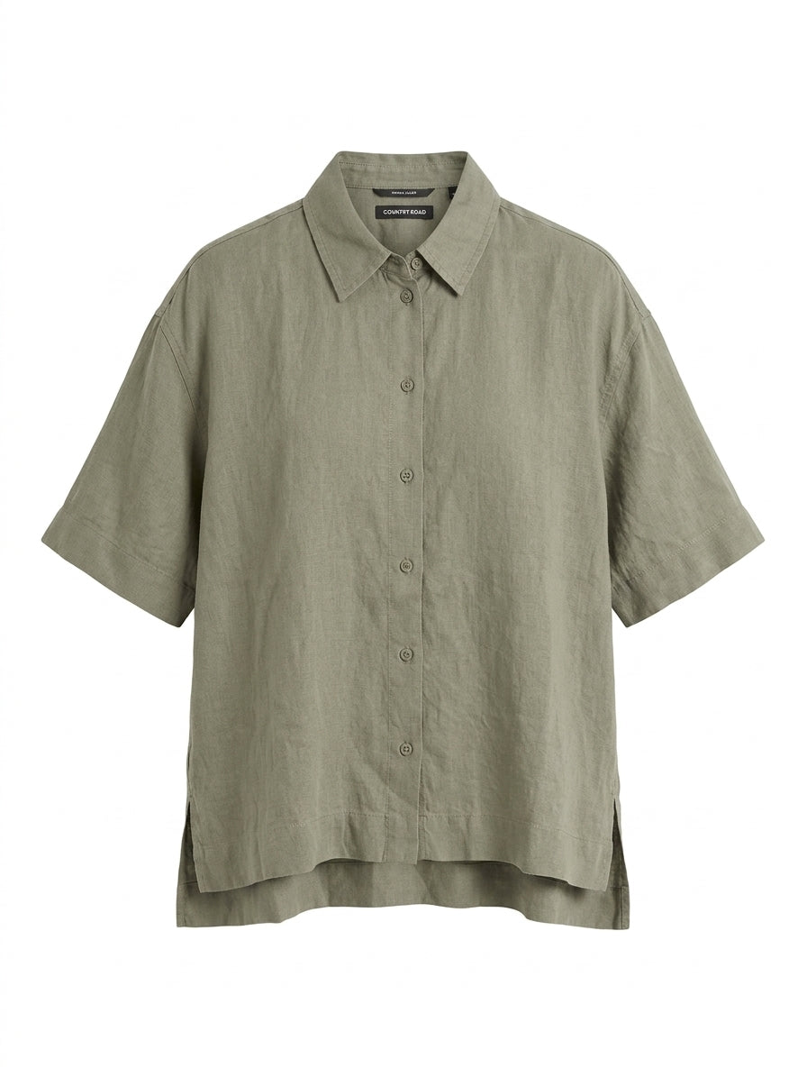 Country Road Women's Relaxed Organic Linen Shirt Sage Green Size 10 - Image 1